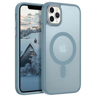 Imagem de GaoBao Capa magnética para iPhone 11 Pro Max [compatível com Mag-Safe] [translúcido fosco] Capa protetora fina à prova de choque de grau militar de 16,5 cm, cinza azul