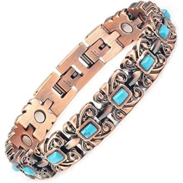 Imagem de Pulseiras magnéticas de aço inoxidável cor cobre para mulheres e mulheres com pedra turquesa?18,5-20 cm (azul)