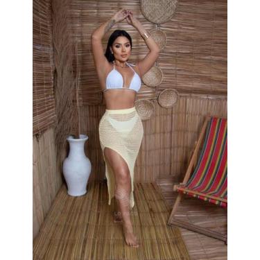 Imagem de Saida de Praia SAIA LONGA tricot comprida com fenda Elegante - LOPACO,