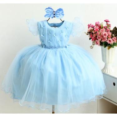Imagem de Vestido Infantil Azul Cinderela Luxo Princesa Daminha E Tiara - pingo 
