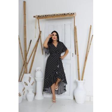 Imagem de Vestido longo envelope estampa bolinhas viscolinho manga curto - SP ST