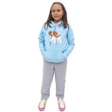 Imagem de Conjunto Abrigo de Frio Com Calça Infantil Feminina Blusa Canguru Estampa de Cachorrinho Quentinho-Feminino