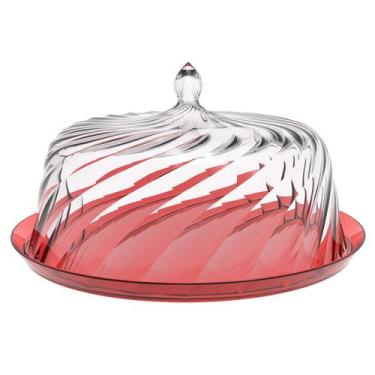 Imagem de Boleira com Cúpula 30cm Crippa Vermelho Transparente Porta Bolo Glassy