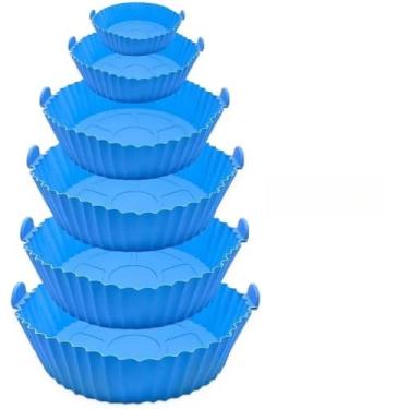 Imagem de Kit 6 Formas de Silicone para Air Fryer – Reutilizável, Antiaderente, Resistente ao Calor até 220°C(Azul-KIT1)