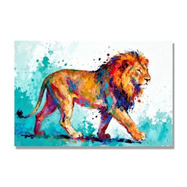 Imagem de NHLDZYH Respingo de tinta leão pintura em tela abstrata arte animal mural vívido chama a atenção para sala de estar decoração de casa moderna. A57. 60 x 90 cm. Apenas tela