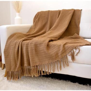 Imagem de Manta Xale Para Sofa Poltrona 2,0x1,2m Artesanal Favo de Mel manta gigante para sofá sofa grande(Caramelo)