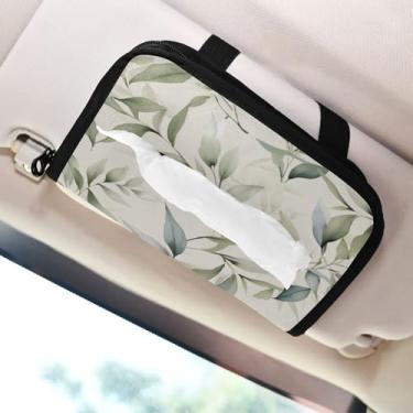 Imagem de SEHANY Porta-lenços de papel de carro com folhas verdes, caixa de lenços para carro, viseira solar, porta-guardanapos, dispensador de máscara de carro retangular, caixa de lenços de papel de veículo
