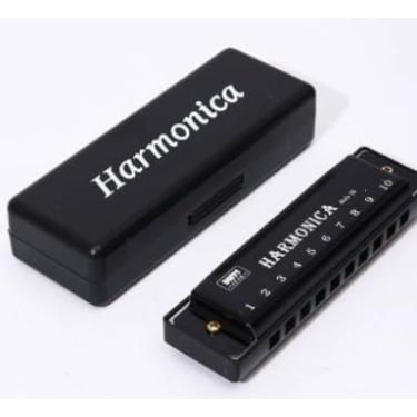 Imagem de Gaita de metal para adultos, C-Key 10 furos instrumentos musicais Kazoo pacote companheiro para violão, violino, piano, teclado, ukulele, para festa de Natal, presente