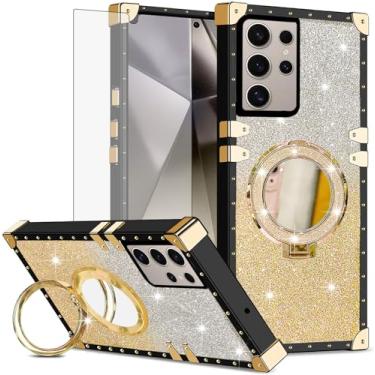 Imagem de Asuwish Capa de celular para Samsung Galaxy S24 Ultra 5G capa magnética com protetor de tela de vidro temperado e glitter espelhado brilhante à prova de choque anel rígido suporte rígido S24Ultra 24S