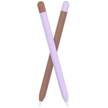 Imagem de FAFALITHIC Pacote com 2 capas de silicone compatíveis com Apple Pencil 1ª geração, capa protetora, aderência confortável (marrom + roxo)