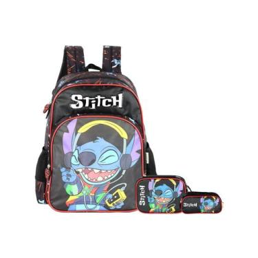 Imagem de Kit Lilo Stitch Mochila Costas+ Estojo Box E Triplo Menino - Luxcel, p