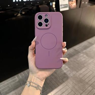 Imagem de IRTGFG Capa magnética de silicone líquido com botão de controle de câmera para iPhone 16 Pro (para iPhone 16 Pro/roxo groselha preta)