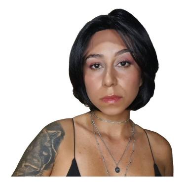 Imagem de Lace Front Curta Lisa Repartição Livre 4x4 Preto Com Mechas