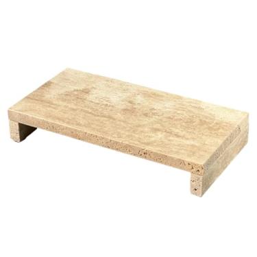 Imagem de Bandeja de travertino com suporte de pedestal, bandeja de mármore para balcão de cozinha, tábua de servir de mármore e elevação com pé para banheiro, charcutaria, queijo, exibição de pedra de frutas