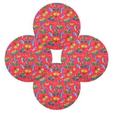 Imagem de Wassud Jogo americano conjunto de 4 tapetes redondos de carnaval para cozinha e jantar tapetes laváveis resistentes ao calor para decoração de mesa 39 cm