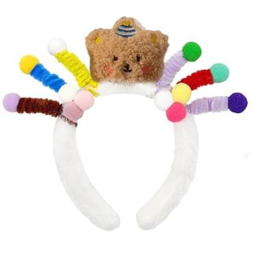 Imagem de OULIGET Faixa de cabeça engraçada e louca, linda tiara de pelúcia para crianças, acessórios coloridos de cabelo maluco para a semana do espírito escolar (urso marrom)