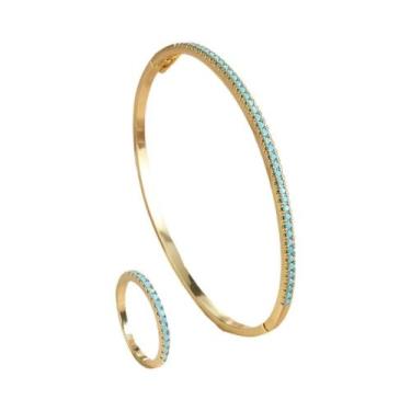 Imagem de Conjunto De Anéis E Pulseira De Zircônia CZ Azul Turquesa Para Mulhere