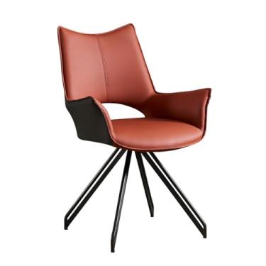 Imagem de AkosOL Modn Cadeira de mesa sem rodas Cadeira giratória de 180° com encosto de braço, cadeiras de escritório em casa, cadeira de estudo, assento de couro acolchoado, pernas de metal, laranja