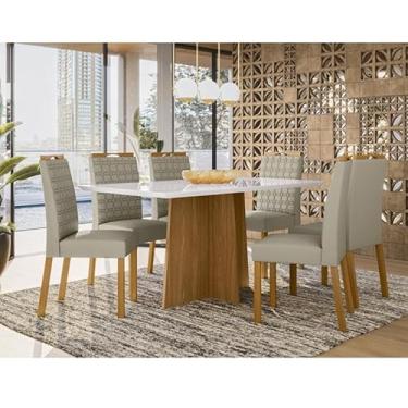 Imagem de Mesa de Jantar Ambiente Anitta 160x90 cm com Vidro Ype Off White e 6 Cadeiras Mariana Ype Veludo Nude - New Ceval