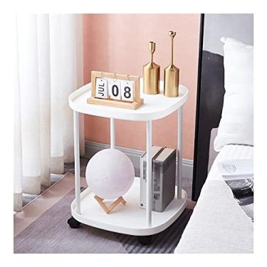 Imagem de Mesa de canto de 2 níveis, mesa lateral pequena, mesa de sofá, mesa de centro com prateleira aberta, mesa de cabeceira com bandeja para sala de estar (cor: verde) (branco)