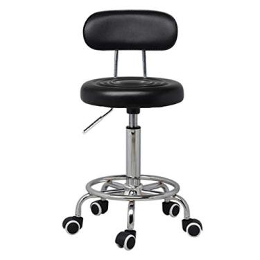 Imagem de Banqueta com encosto, banco de bar giratório de couro sintético, ajustável, perfeito para bancos de bar de pub e cozinha (cor: preto)