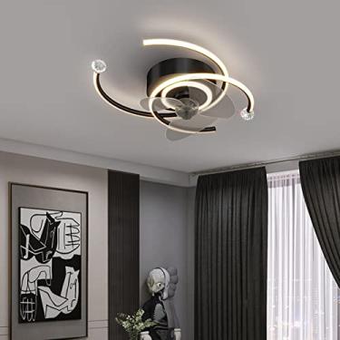 Imagem de Ventilador de teto silencioso com iluminação LED moderna e silenciosa, com controle remoto e timer. Ideal para sala de estar, quarto e sala de jantar (preto, B).