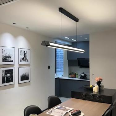 Imagem de Luminária pendente LED regulável, design moderno e linear para mesa de jantar, com controle remoto, ideal para sala de estar e cozinha (100 cm).