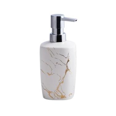 Imagem de Dispensadores de sabonete, 350 ml, dispensador de sabão de cerâmica para banheiro, com bomba, xampu, gel de banho, loção para cozinha, banheiro (branco)