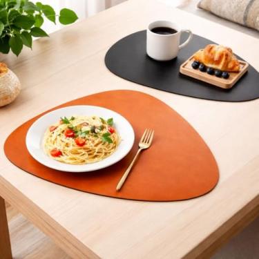 Imagem de Jogo Americano Mesa Posta Pvc Sousplat Couro Sintético 41x31cm Neutro (6, Preto)