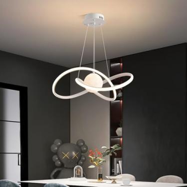 Imagem de Luminária de teto LED em formato de anel para mesa de jantar, luminária pendente dimerizável adequada para ilha de cozinha, sala de jantar, sala de estar, lustre moderno com altura ajustável