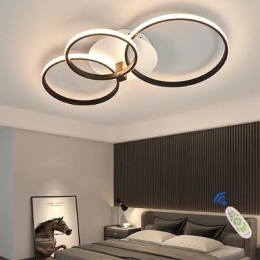 Imagem de Luminária de teto moderna, dimerizável, LED, para sala de estar, com controle remoto, redonda, preta, com função de memória, cúpula de acrílico, ideal para sala de jantar, quarto e escritóri