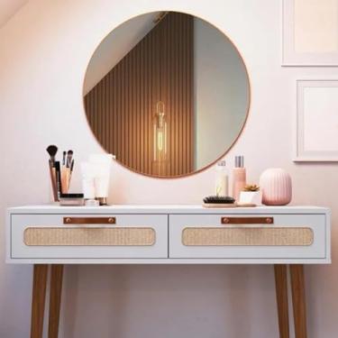 Imagem de Espelho Decorativo Redondo Lapidado Parede Banheiro Sala Quarto 60cm(40-CM)