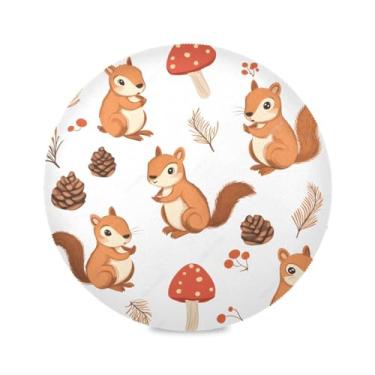 Imagem de STAYTOP Jogo americano redondo esquilos e cogumelos fofos 6 peças, tapetes de mesa antiderrapantes fáceis de limpar para casa, cozinha, churrasco, festa, decoração de mesa