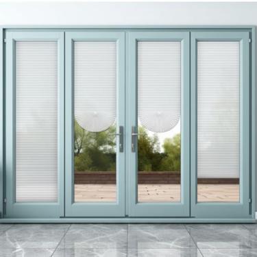 Imagem de Threehoney 4 peças Persianas temporárias de 61 x 285 cm, sem ferramentas, cortadas, não tecidas, persianas adesivas de privacidade, para porta francesa, porta deslizante, sala, janela, filtro de luz