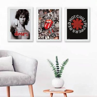 Imagem de Quadros Bandas de Rock 45x34cm - Kit Vidro e Moldura Preta