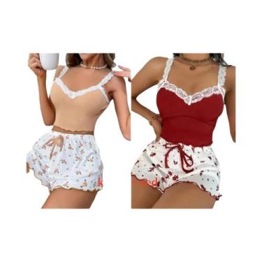 Imagem de Conjunto De Pijama Feminino Rosa Com Renda E Decote V, Camisola Sexy, 