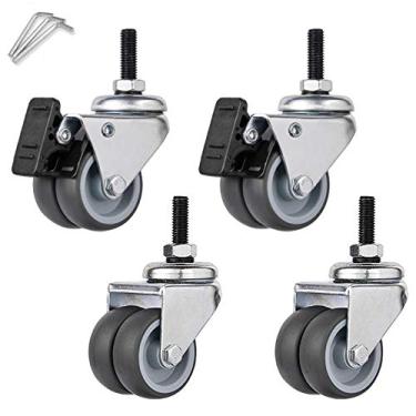 Imagem de Rodízios de placa giratória de 5 cm resistentes - Rodas de carrinho de borracha de roda dupla para móveis e transporte industrial - Rodas de substituição duráveis, perfeitas para facilitar a