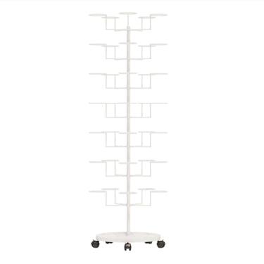 Imagem de Rack de armazenamento móvel giratório de 7 níveis - Suporte de exibição de metal independente com rodas para chapéus, bonés e perucas - Organizador de quadro branco elegante para garagem e boutique