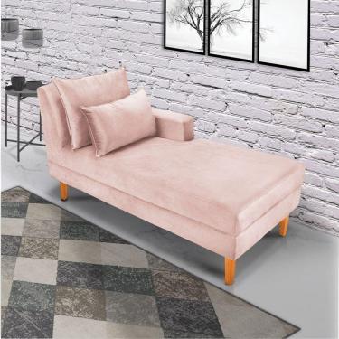 Imagem de Divã Chaise Chloe 160 Cm Veludo Rosê Pés Chanfrado Castanho M11 - D`rossi