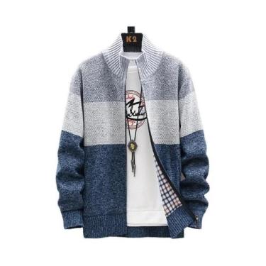 Imagem de Cardigã De Fleece Com Zíper Para Homens, Jaqueta Casual De Veludo List