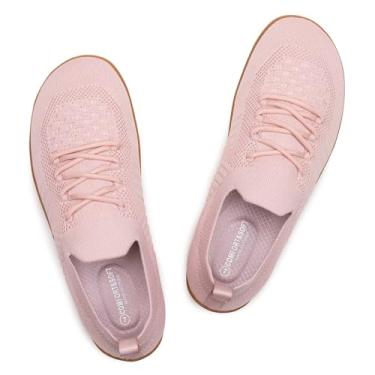 Imagem de Frank Mully Tênis de caminhada feminino, bico largo, sapatos descalços de malha com suporte de arco, rosa, 38