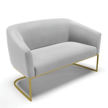 Imagem de Sofá Namoradeira 2 Lugares Base Industrial Dourado Stella Suede Cinza D03 - D'rossi