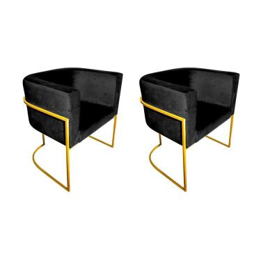 Imagem de Kit 2 Poltronas Decorativa Sala De Estar Base De Ferro Dourada Veludo Preto