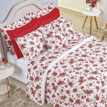 Imagem de Edredom Casal Padrão Craft Percal 200 Fios 100% Algodão 5 Peças - Rosas Vermelhas