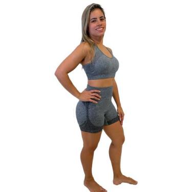 Imagem de Conjunto Feminino Com Short E Top Modelo Sem Costura Para Academia Tre