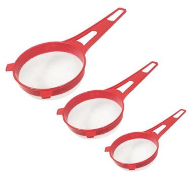 Imagem de Kit 3 peneiras Plástico 18/21/25Cm tela dupla coador c/ cabo - clink