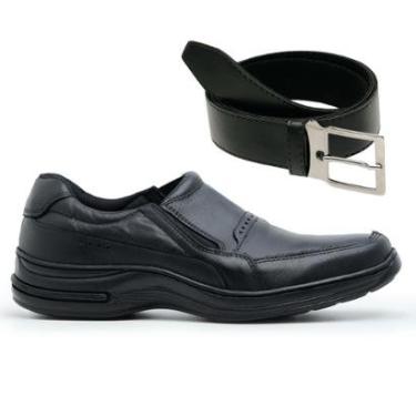 Imagem de Kit Sapato Social Masculino Confortável Couro Legitimo Ortopédico 33 ao 46 + Cinto-Masculino