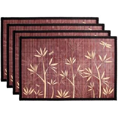 Imagem de Jogo Americano 4 Pçs 45X30Cm Sousplat Bambu Floral Marrom - Mimo Style