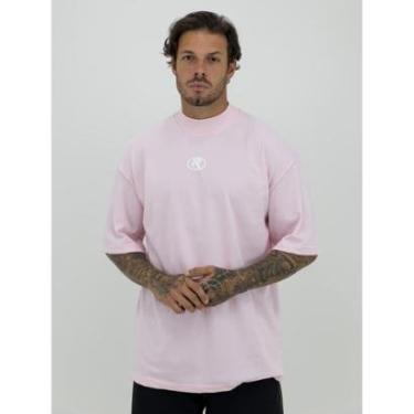 Imagem de Camiseta Oversized Gola Alta Borracha Círculo White Streetwear Confortavel Masculina Rosa-Masculino