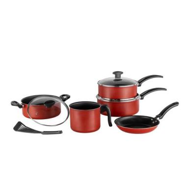 Imagem de Jogo de Panelas Teflon 6 Peças com Tampa de Vidro - Pop Lar, Vermelho